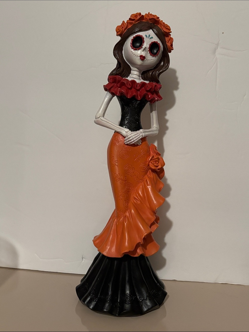 Day of the Dead Lady Figurine - Orange & Black